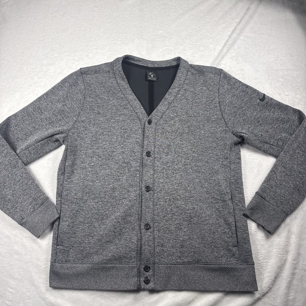 Nike Golf Cardigan Sweater Men Med Gray Dri-FIT Knit V Neck Button BV0394-010